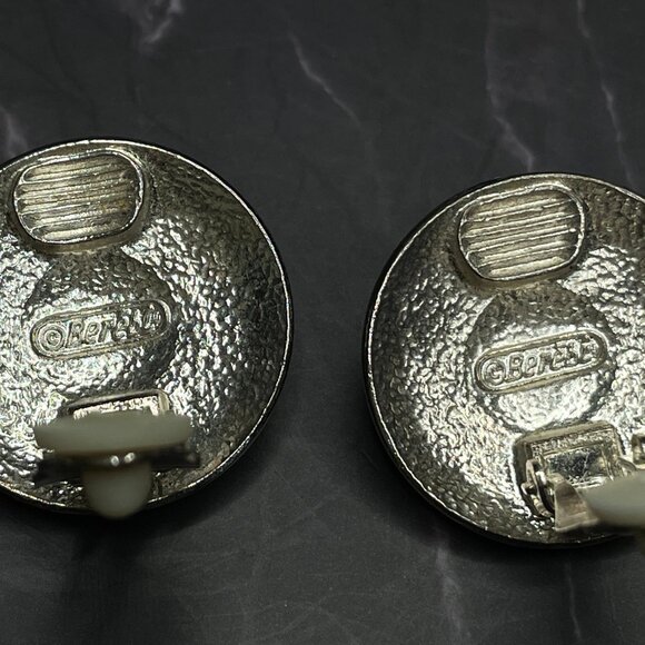 Vintage Edgar Berebi Round Flower Enamel Clip On Earrings 1980s Signed Designer - Picture 6 of 10